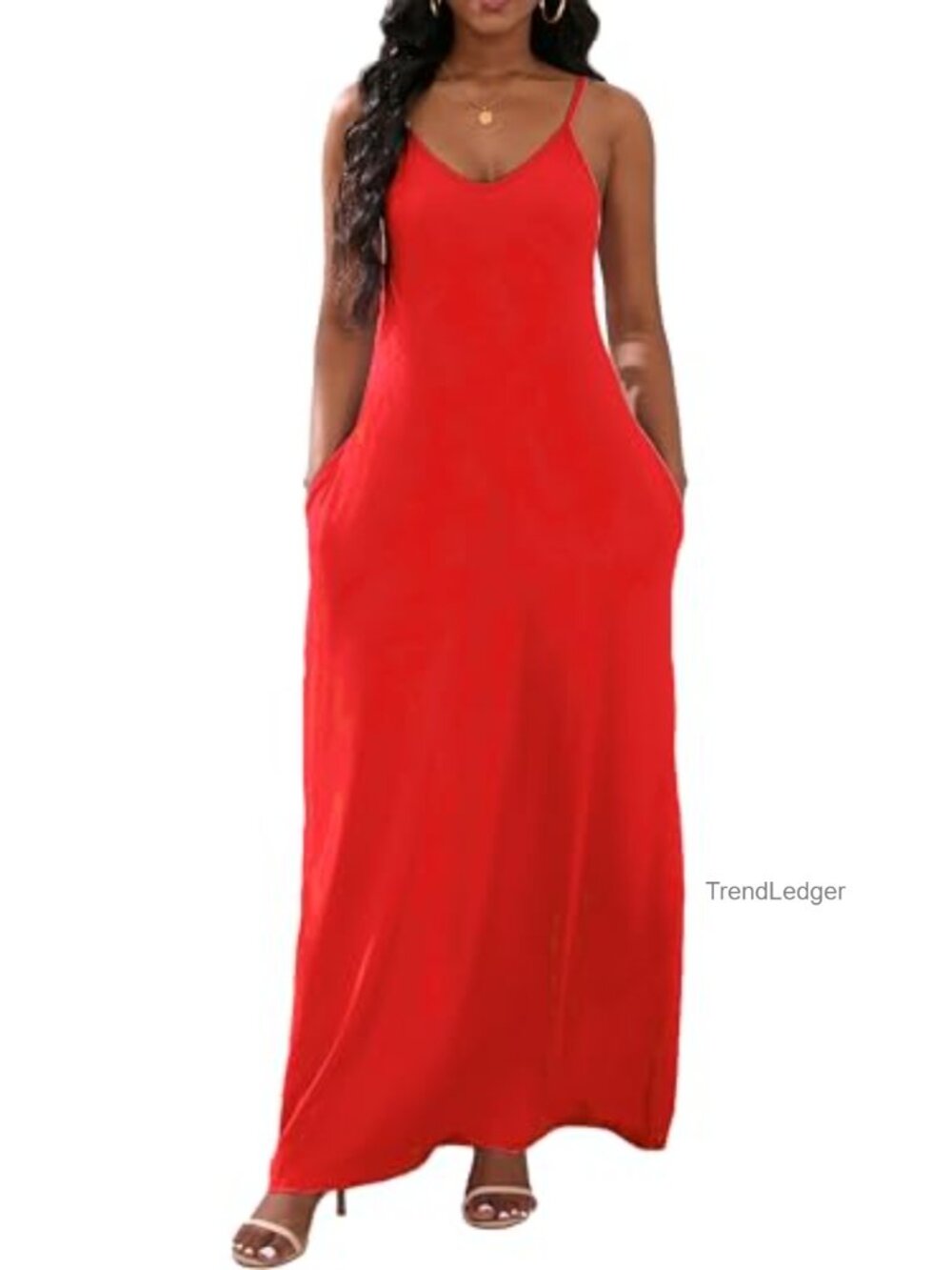 Womens Plus Size Maxi Dress Sleeveless Backless Loose Fit Pockets Summer